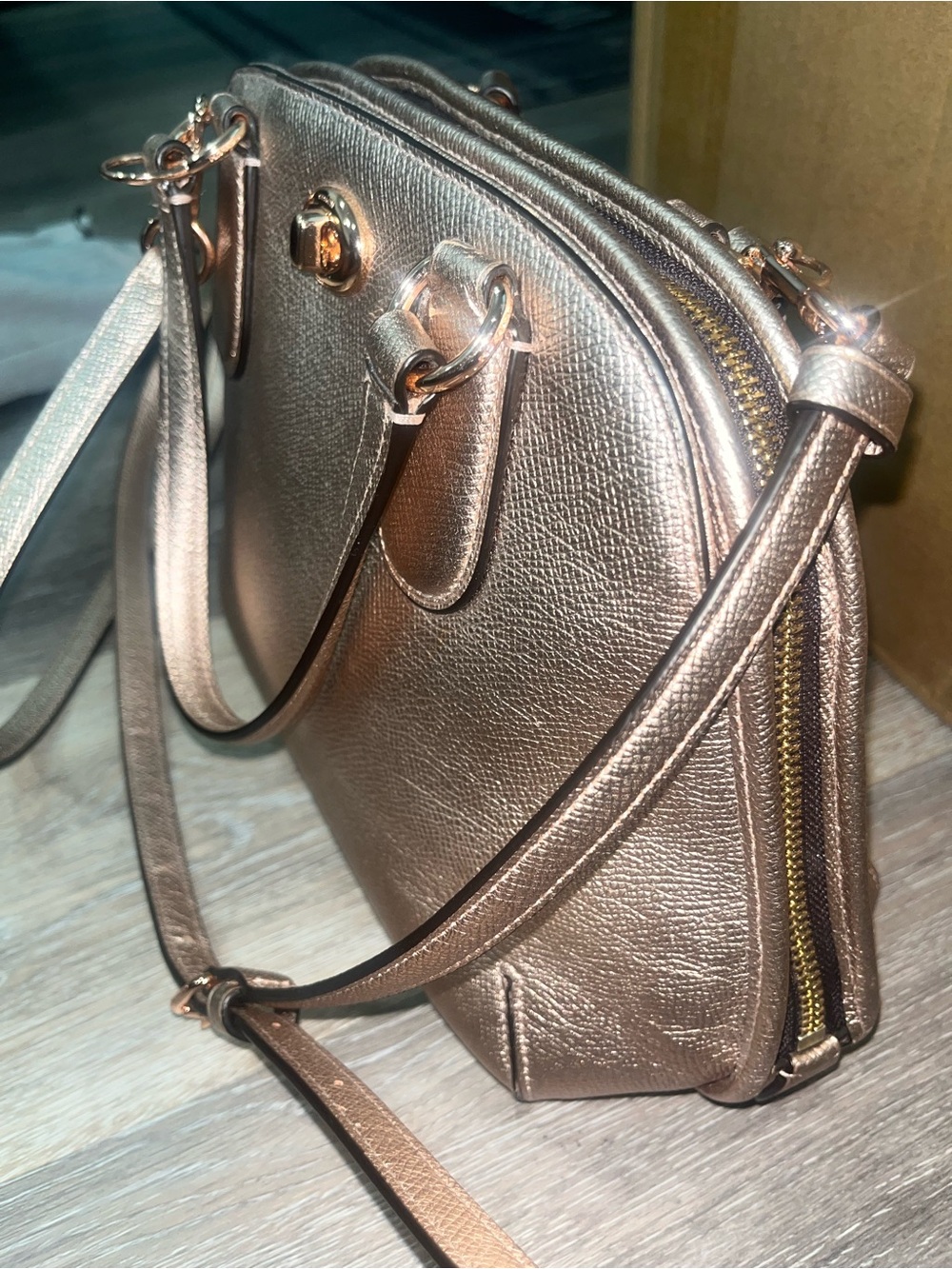Coach Prince Street Mini Satchel in rose gold metallic leather. Turn lock. - Picture 17 of 17